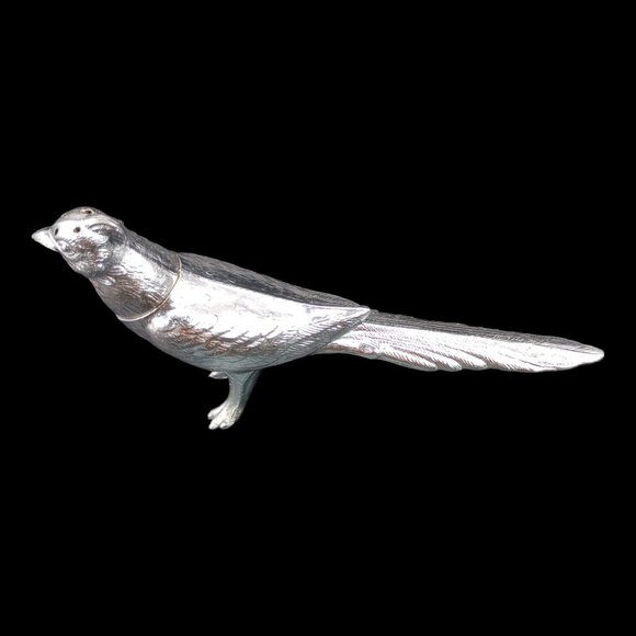 Vtg MCM Pheasants Salt & Pepper Shakers Silver Plated Long Tail Birds Pair Set - Picture 6 of 16